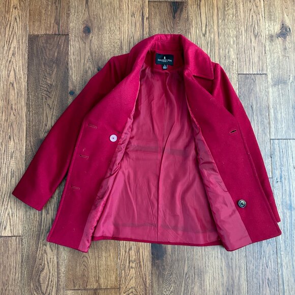London Fog Classic Double Breasted Red Pea Coat w/ Matching Scarf - Size Small - Picture 5 of 7